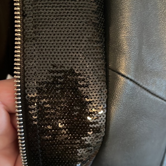 - IRO Women’s Riley Black leather jacket with sequin insert Size 42 - Picture 11 of 11
